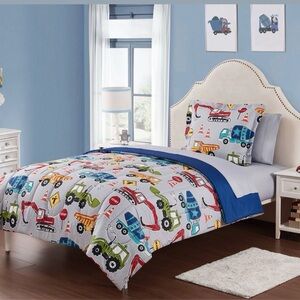 Your Zone Kids Construction Trucks Twin Comforter – Blue | Comforter Only